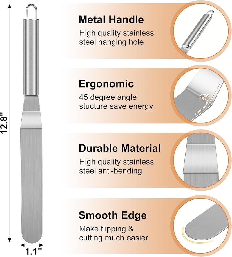 VWINDESK Crepe Spreader and Spatula Kit, Metal Handle Curved Offset Spacula 12", Stainless Steel 7" & 5" T-Shaped Batter Spreaders, Pancake Tool, Crepes Turner Sticks Fit Any Crepe Pan Maker, Pack of 3 - Image 2